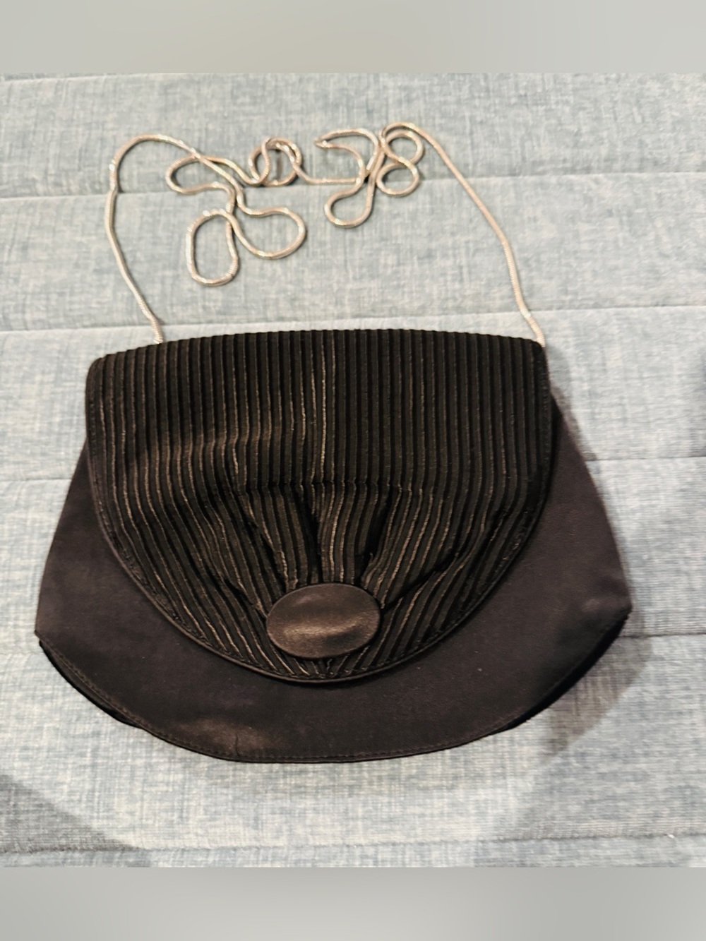 Black Pleated Evening Clutch with Silver Chain